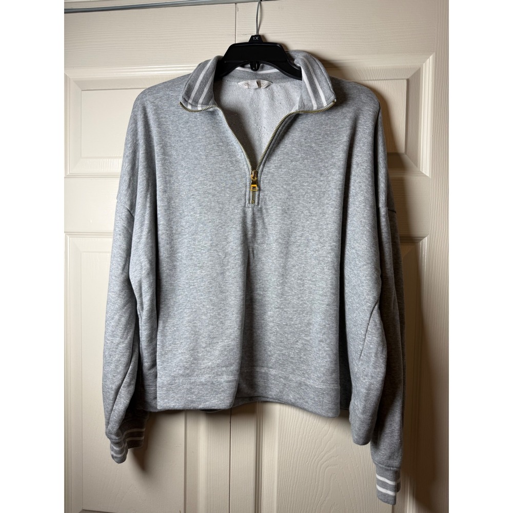 Crown & Ivy Women's Gray Long Sleeve Zip Henley Pullover